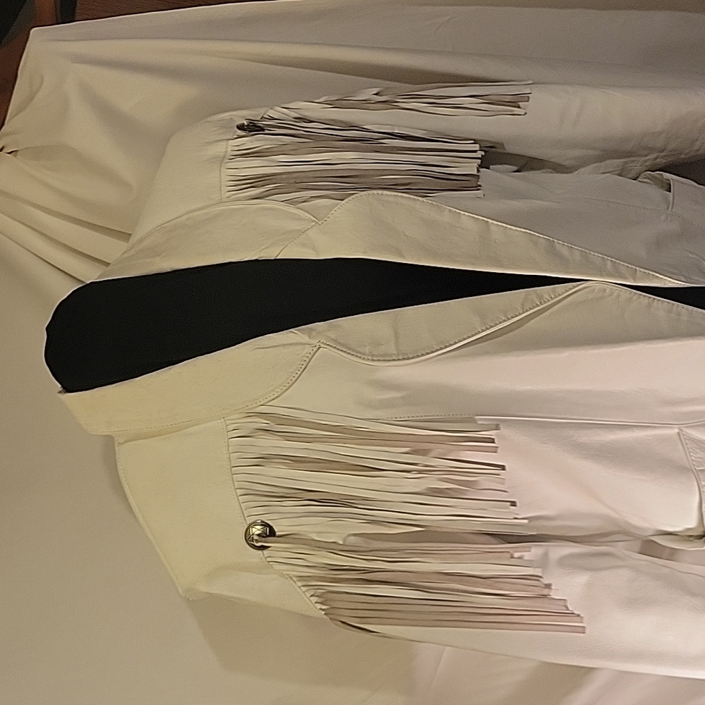 White Leather Fringed Jacket (M)